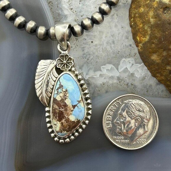 Sterling Southwestern Style Triangular Golden Hill Turquoise Pendant For Women - Picture 8 of 10